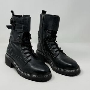 Roan Bed Stu Noelia Biker Boots Womens 8 Black Leather Side Zip Buckle Moto